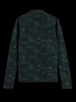 All Over Printed Mockneck Long Sleeve T-Shirt