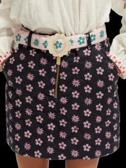 Belted Printed Quilted Mini Skirt