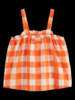 Checked Linen-Blended Top