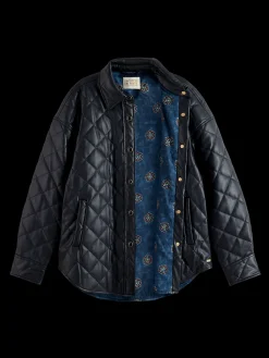 Faux Leather Quilted Shirt Jacket