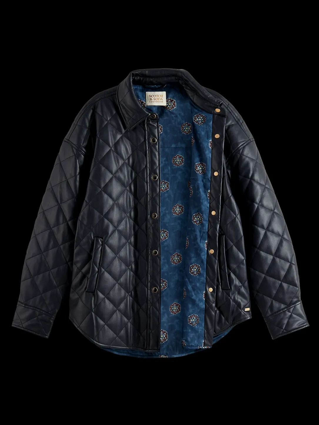 Faux Leather Quilted Shirt Jacket