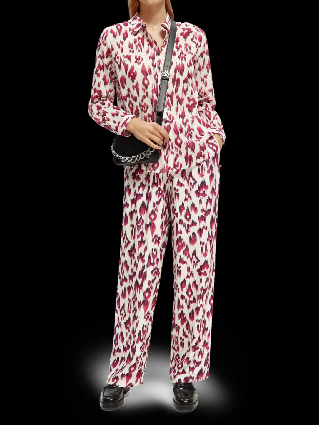 Gia Mid-Rise Wide-Leg Printed Elasticated Trousers