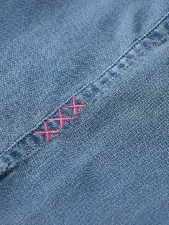 Lace Up Denim Washed Tencel Shirt