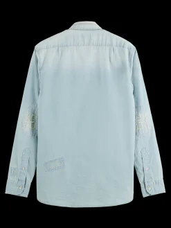 Lightweight Denim Shirt With Heavy Wash And Repair Details