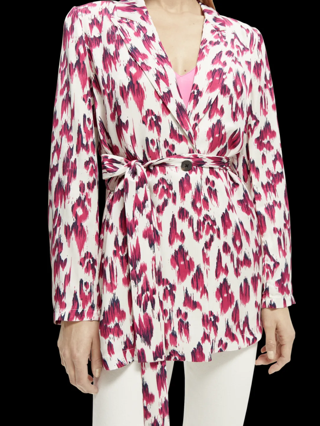 Lightweight Printed Belted Blazer
