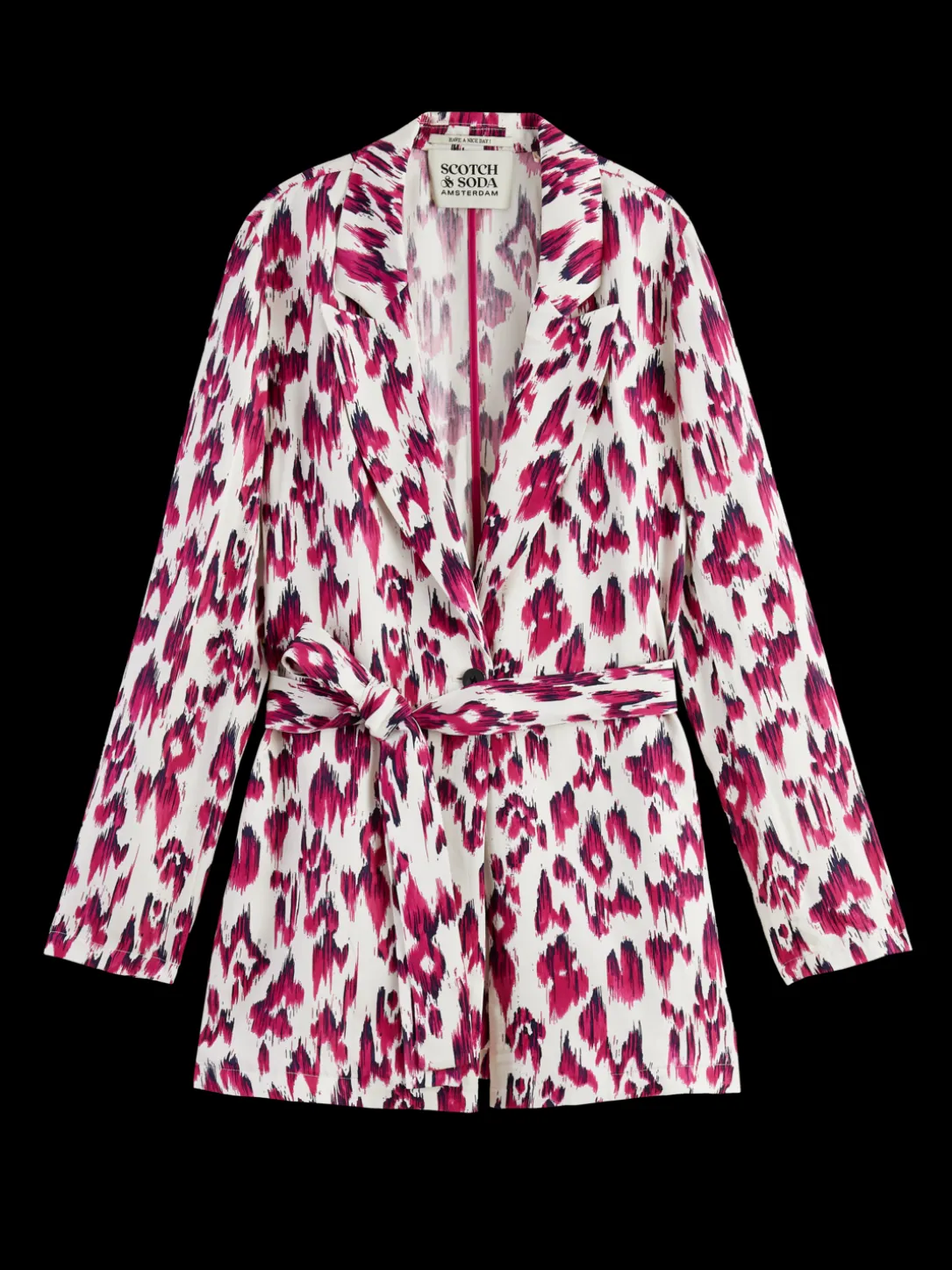 Lightweight Printed Belted Blazer