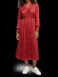 Long-Sleeved Pleated Midi Dress