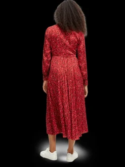 Long-Sleeved Pleated Midi Dress