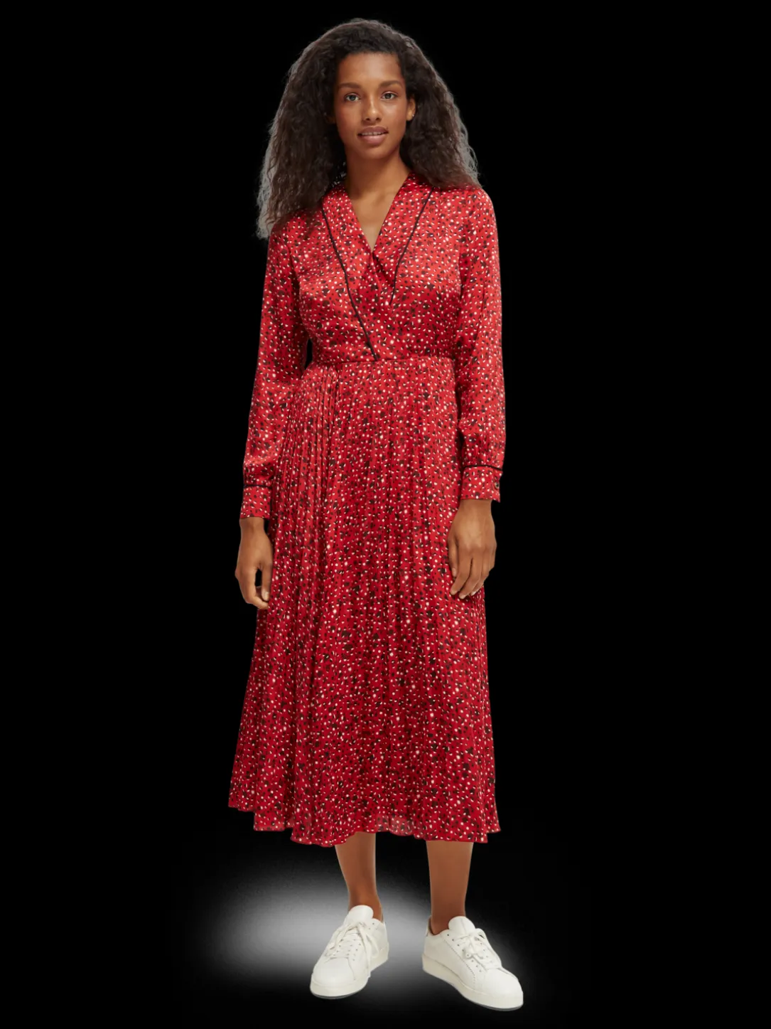 Long-Sleeved Pleated Midi Dress