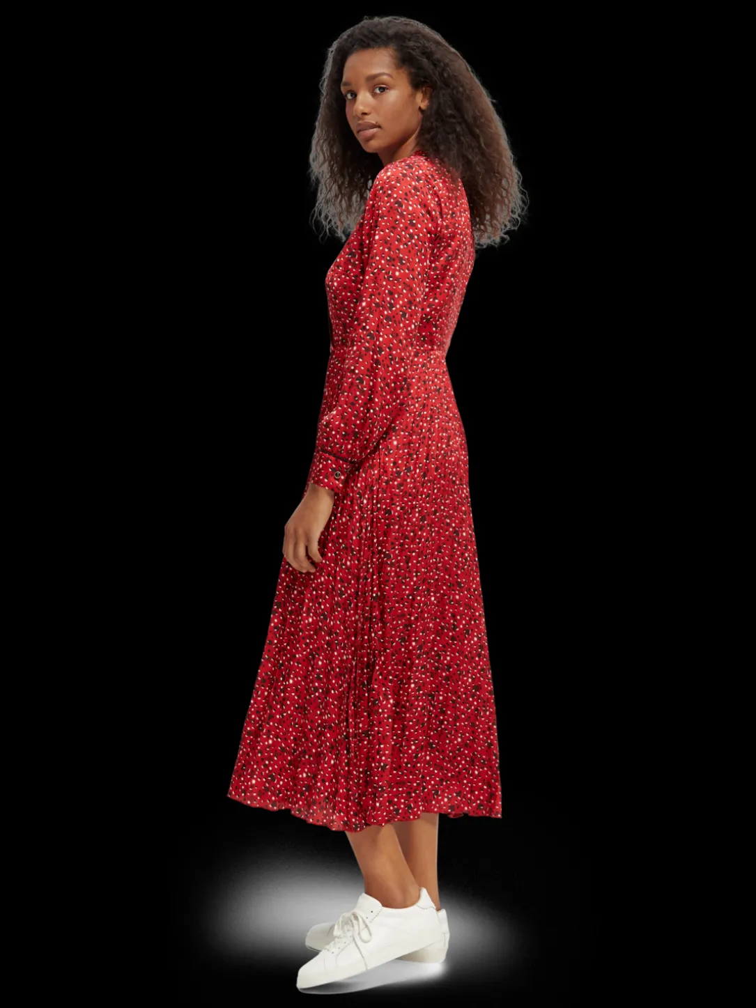 Long-Sleeved Pleated Midi Dress