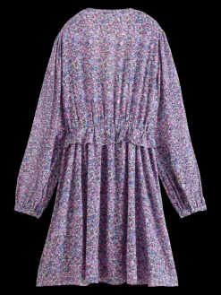 Long-Sleeved Printed V-Neck Mini Dress