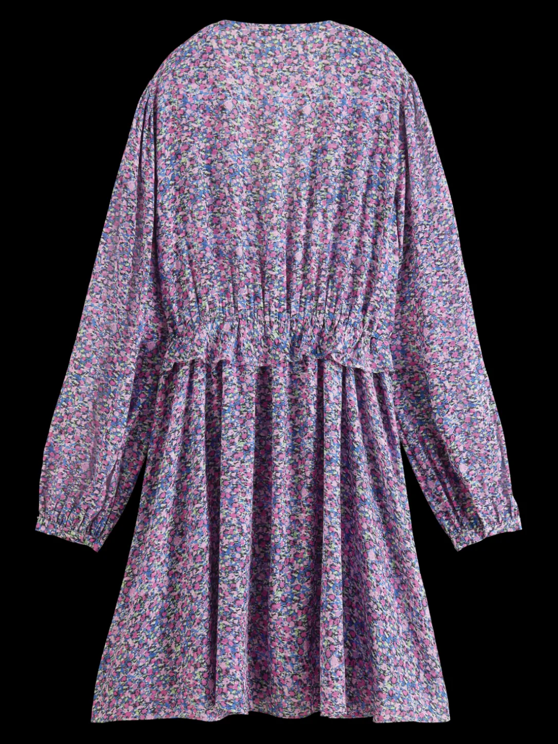 Long-Sleeved Printed V-Neck Mini Dress