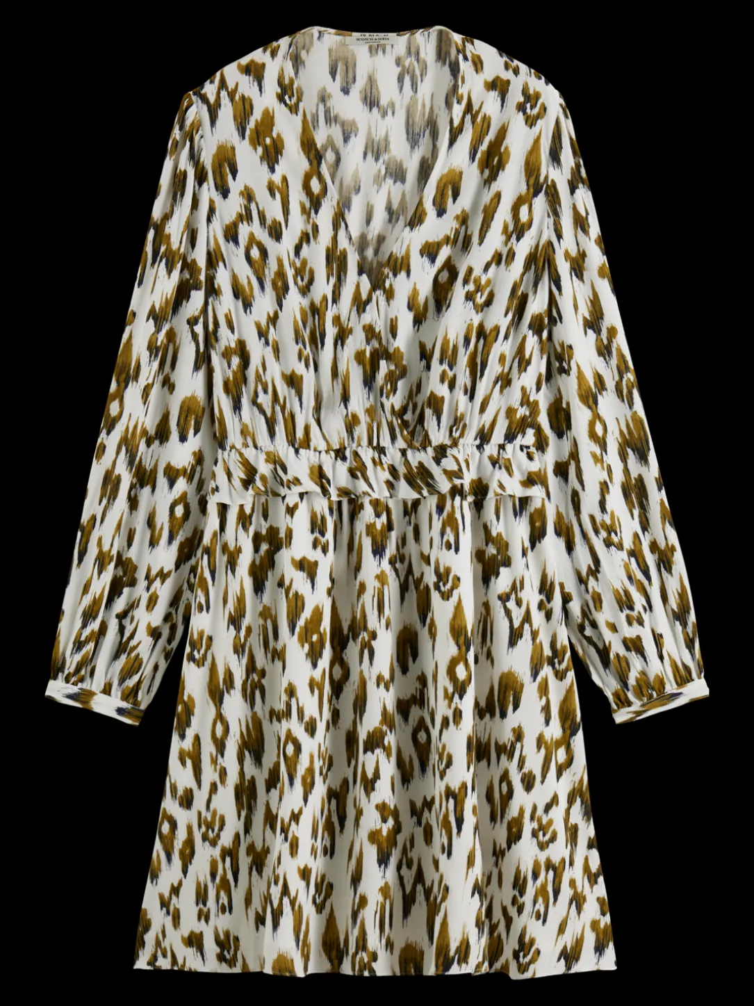 Long-Sleeved Printed V-Neck Mini Dress