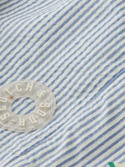 Mid-Length Printed Pinstripe Swim Shorts
