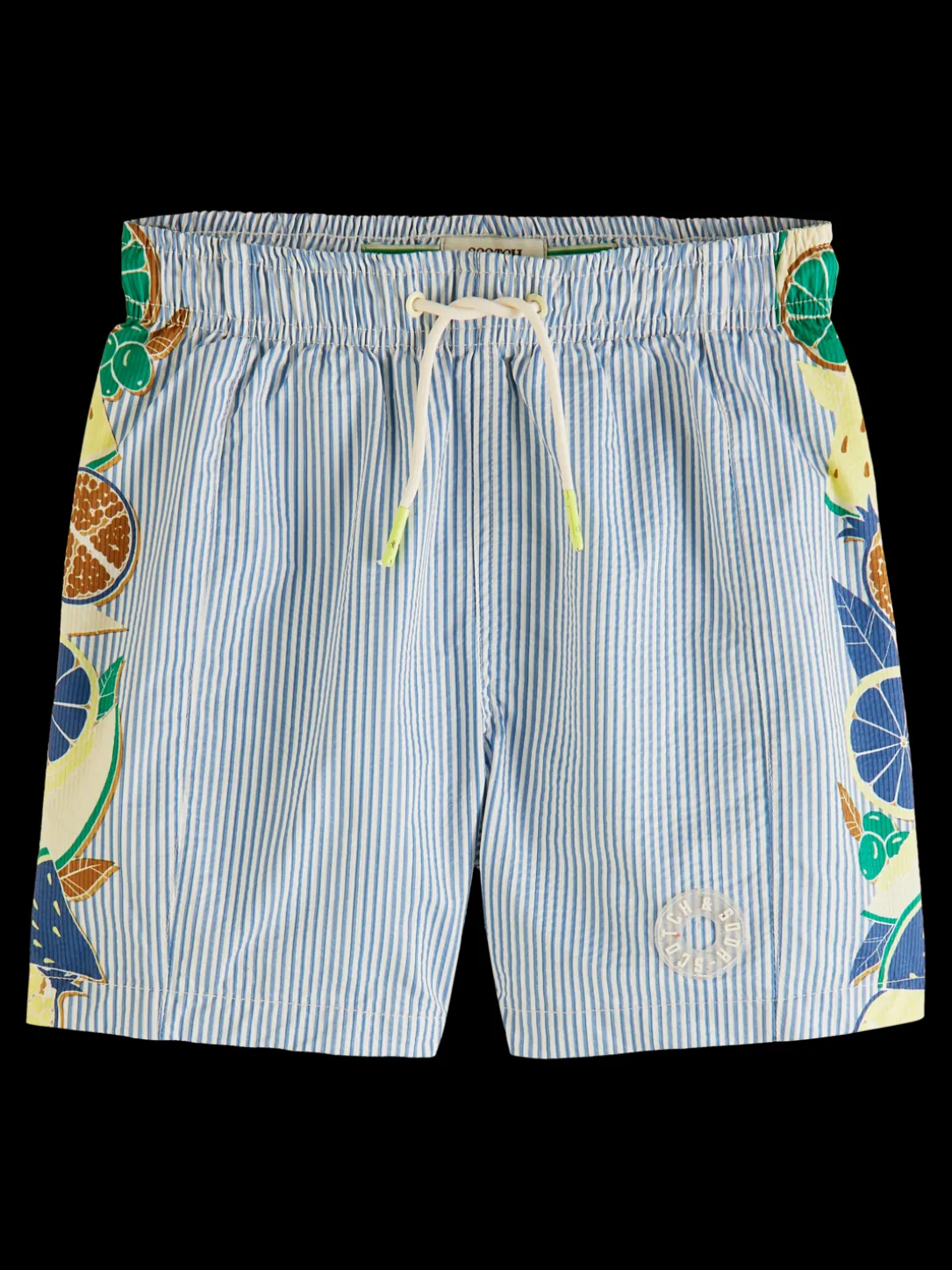 Mid-Length Printed Pinstripe Swim Shorts