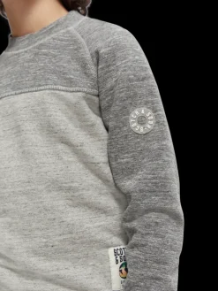 Panelled Melange Crewneck Side-Zip Sweatshirt