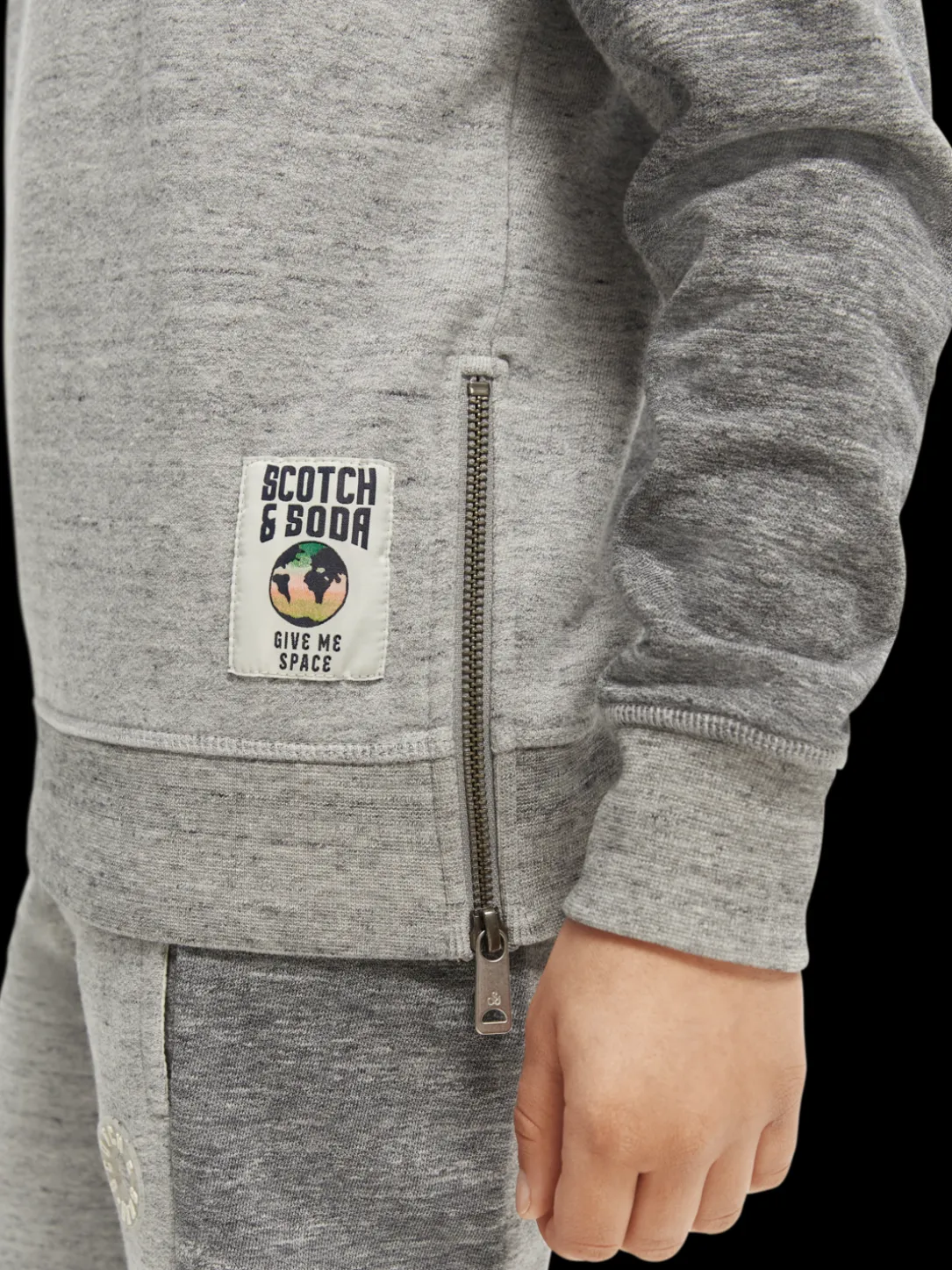 Panelled Melange Crewneck Side-Zip Sweatshirt