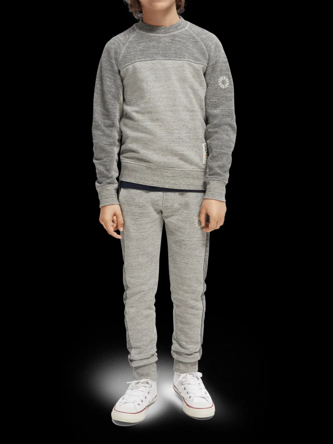 Panelled Melange Crewneck Side-Zip Sweatshirt