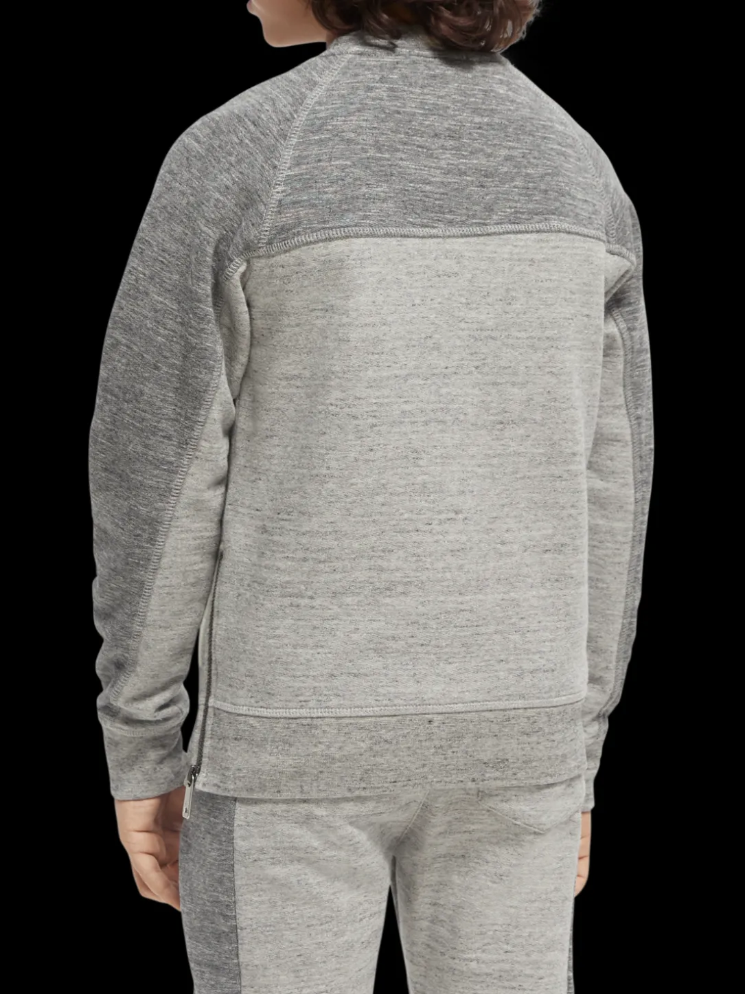 Panelled Melange Crewneck Side-Zip Sweatshirt