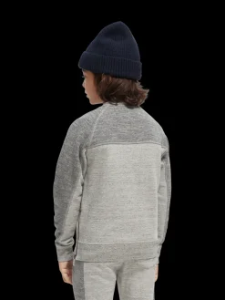 Panelled Melange Crewneck Side-Zip Sweatshirt