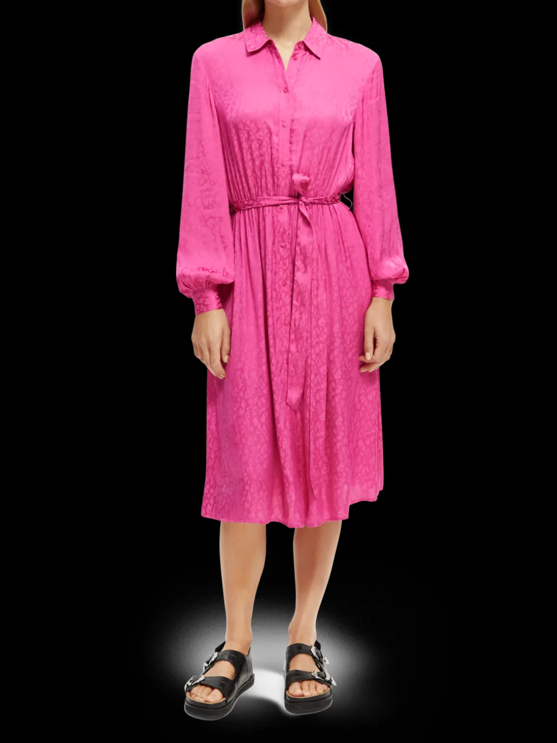 Relaxed Fit Printed Midi Jacquard Shirt Dress