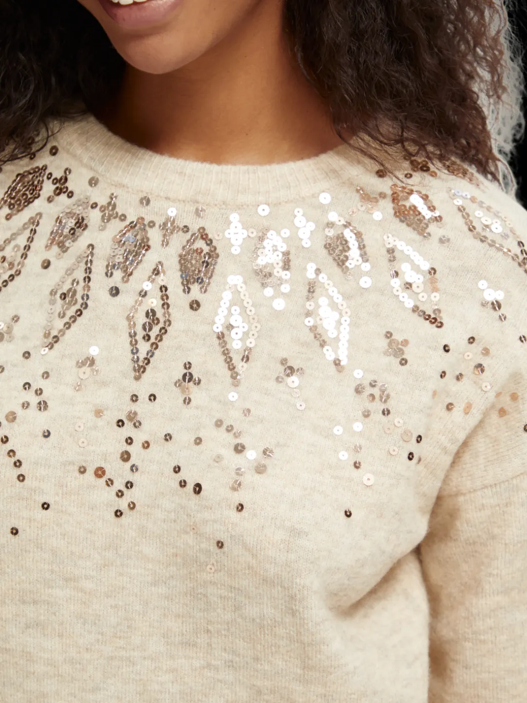 Relaxed Fit Wool-Blend Sequined Sweater