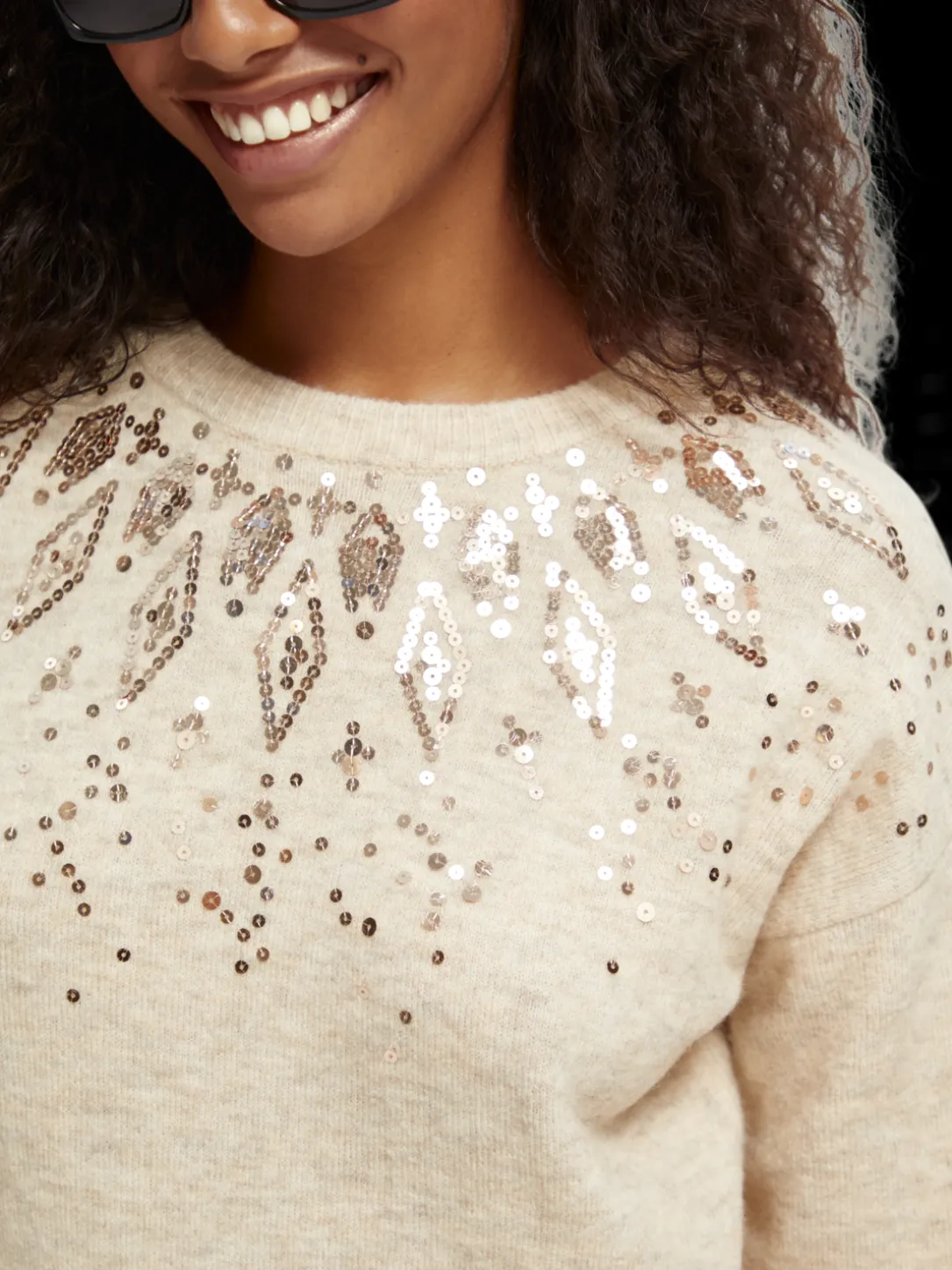 Relaxed Fit Wool-Blend Sequined Sweater
