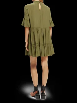 Ruffle-Sleeved Tiered Mini Dress