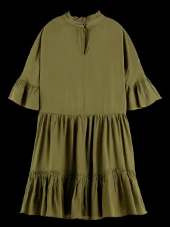Ruffle-Sleeved Tiered Mini Dress