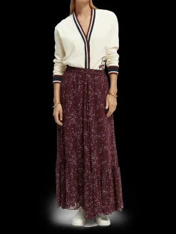 Tiered Printed Chiffon Maxi Skirt