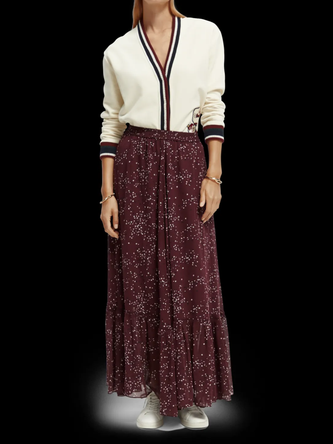 Tiered Printed Chiffon Maxi Skirt