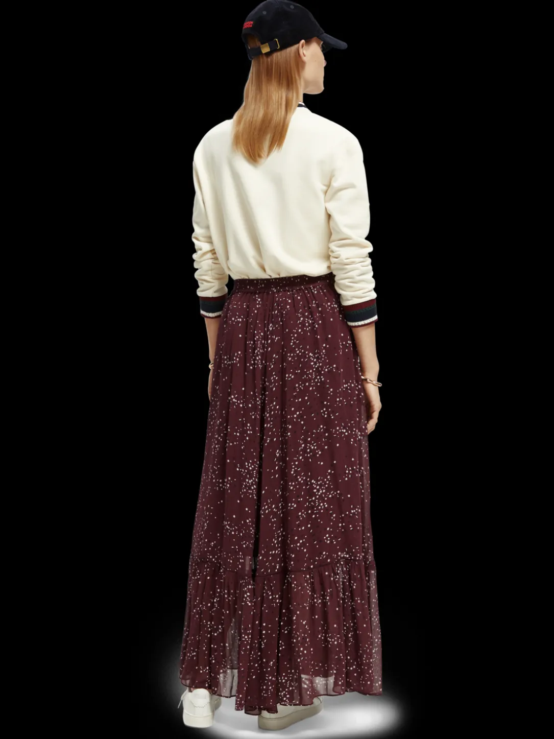 Tiered Printed Chiffon Maxi Skirt