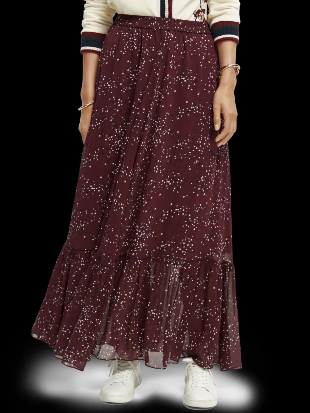 Tiered Printed Chiffon Maxi Skirt