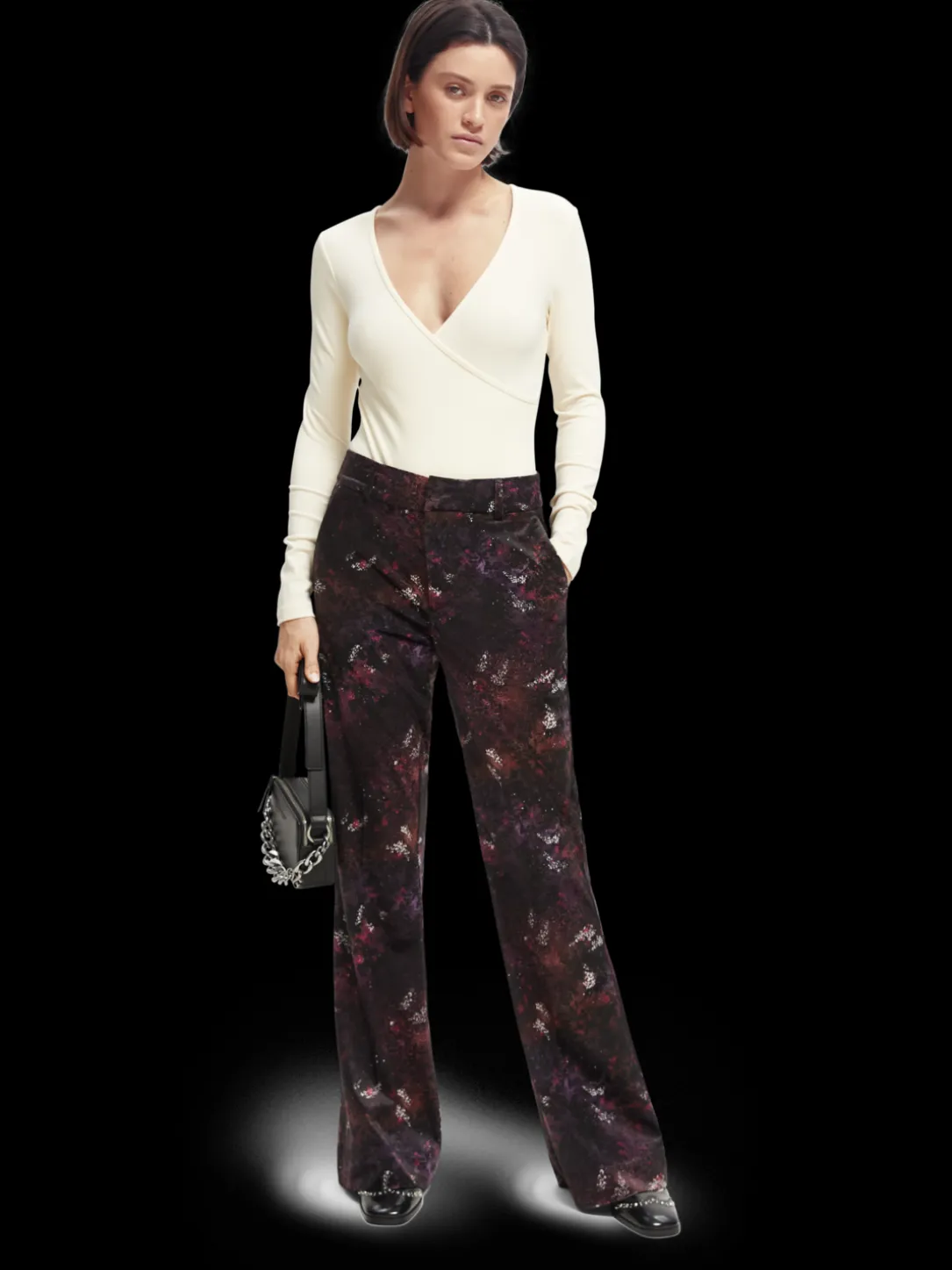 Velvet High-Rise Flared Trousers