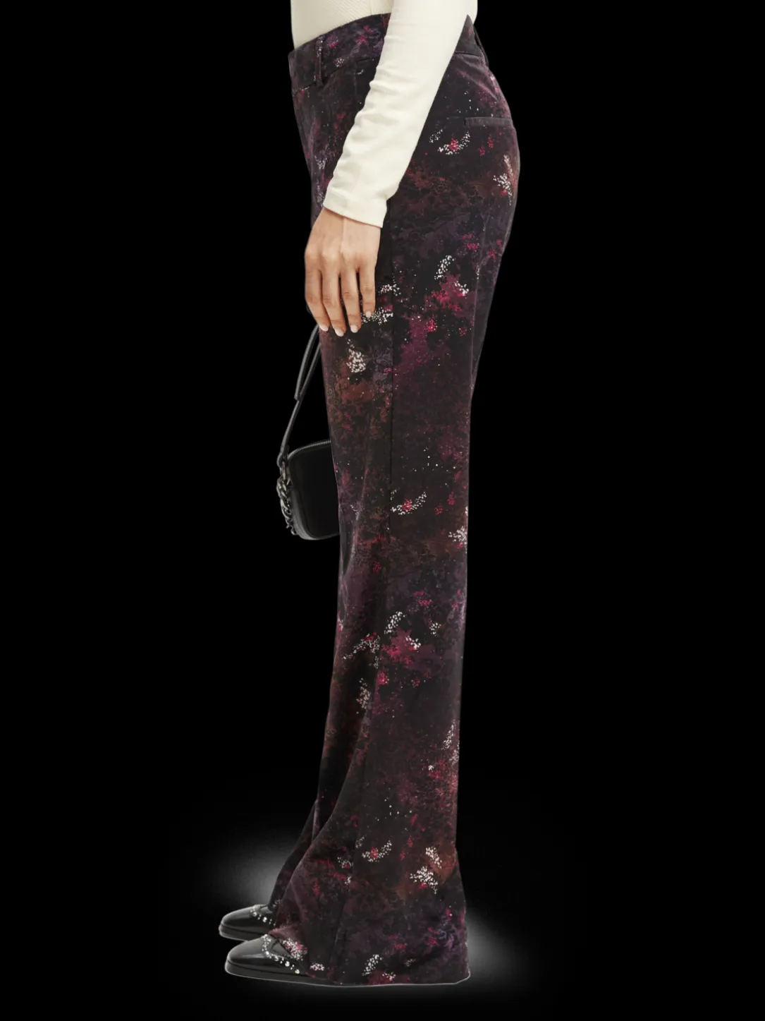 Velvet High-Rise Flared Trousers
