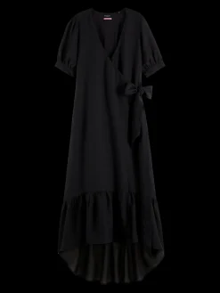 V-Neck Elbow-Sleeved Midi Dress