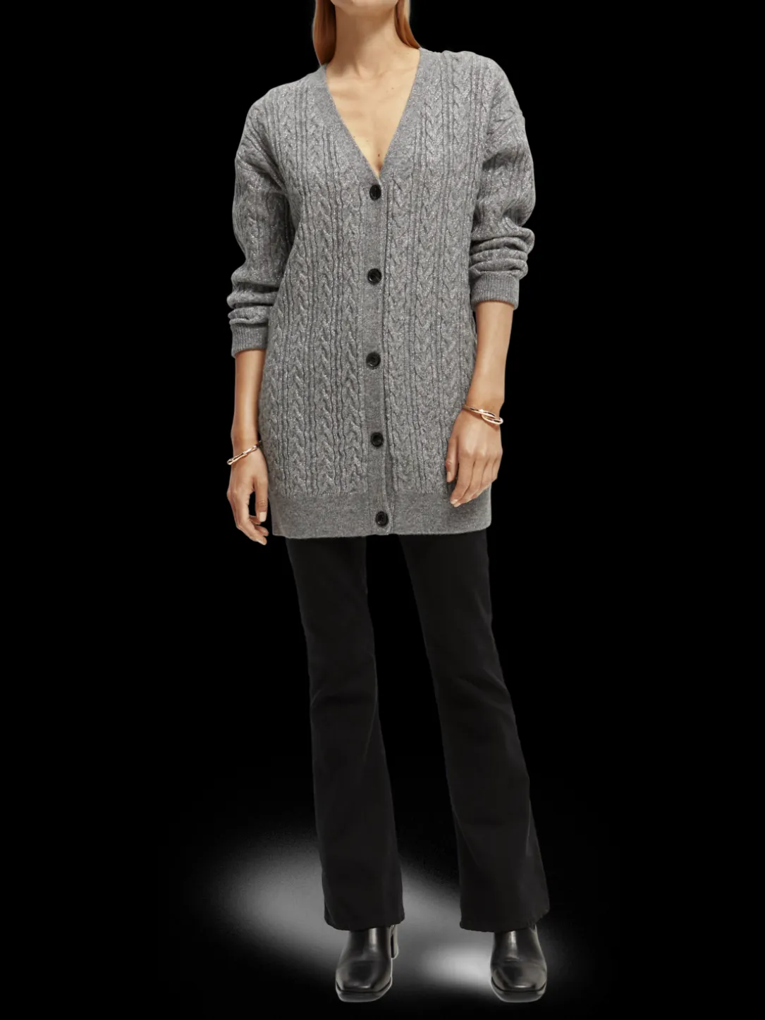 Wool-Blended Cable Knit Cardigan